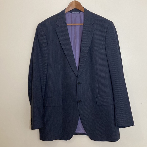 Coppley Suit Mens 44T 38 x 31 Navy Blue Pinstripe Wool 2 Piece Blazer Pants - Picture 2 of 16